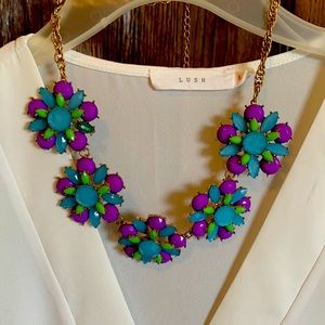 Large purple/blue/green flowered necklace